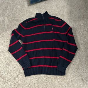 Ralph Lauren Navy and Red Striped Zip-Up Sweater